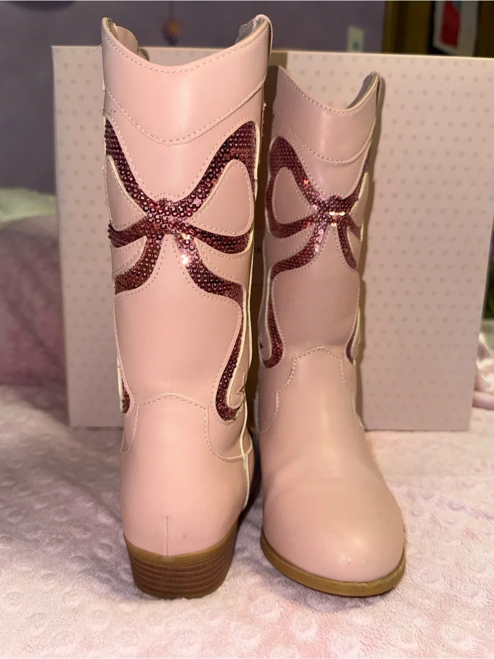 Cupcakes & Cashmere Blush Pink Western Zip Boots with Sequin Swirl Size 2